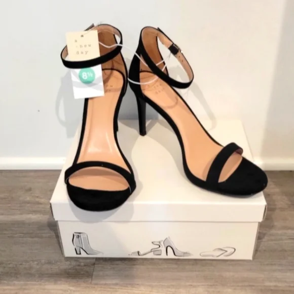 Women's Gillie Microsuede Stiletto Heeled Pump Sandals - A New Day Black 8.5 - Picture 6 of 9